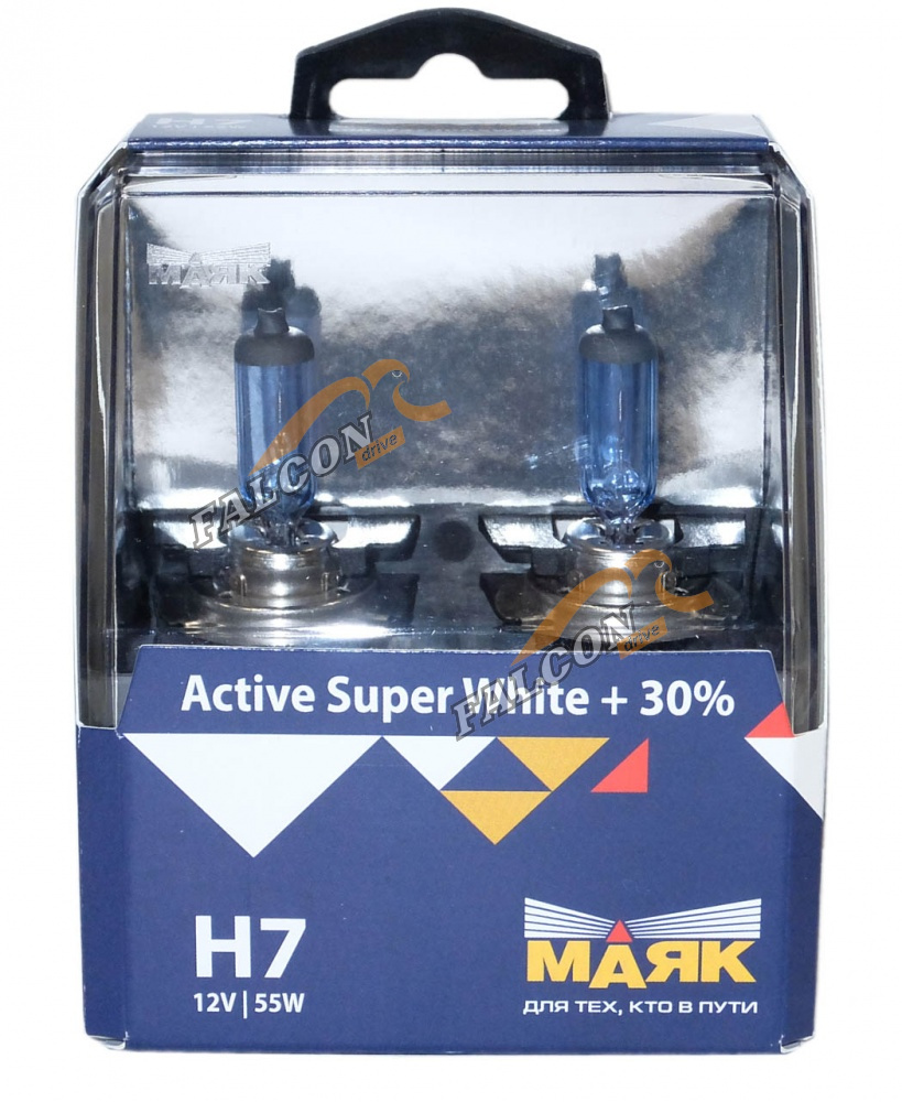 Лампа галог H7 12V55W+30% (Маяк) Active Super White к-т2шт 72720ASW  