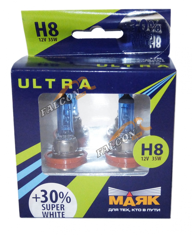 Лампа галог H8 12V35W+30% (Маяк) ULTRA Super White 82820SW+30