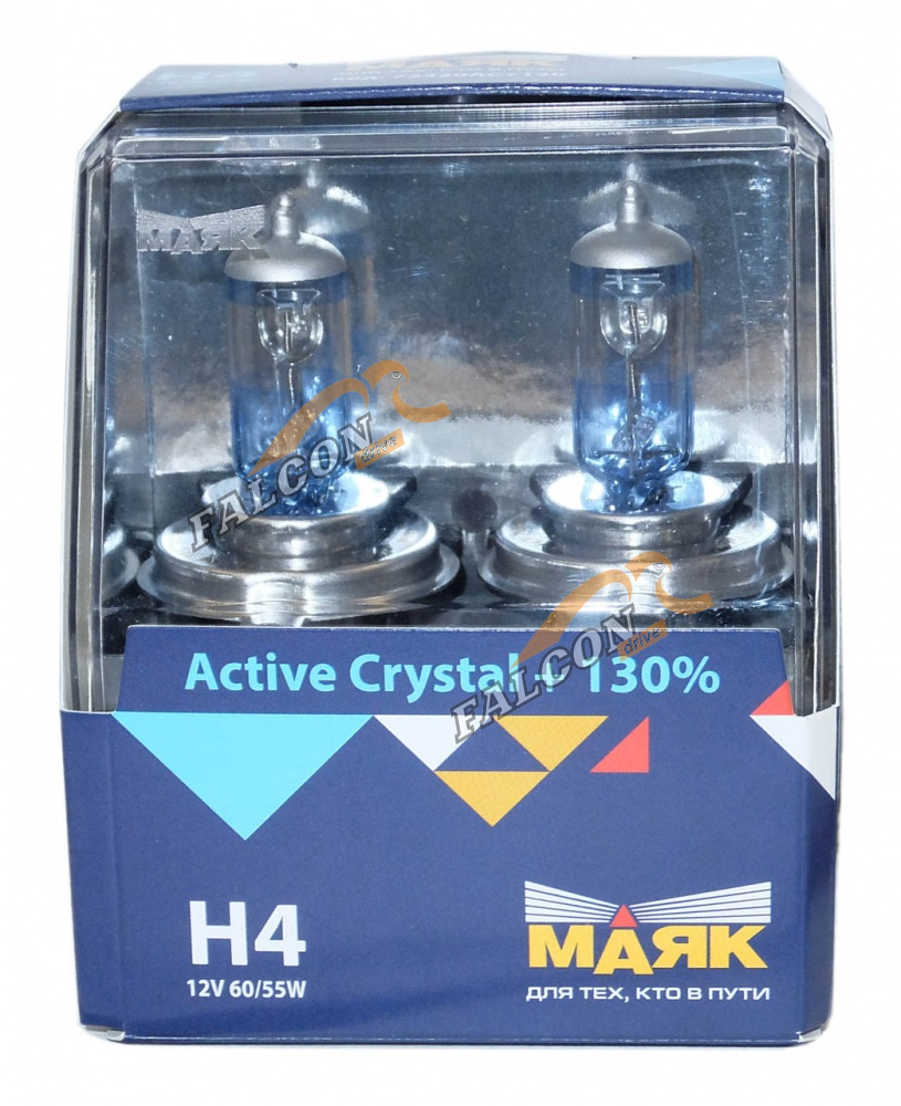 Лампа галог H4 12V60/55W+130% (Маяк) Active Crystal к-т2шт 72420AC+130 
