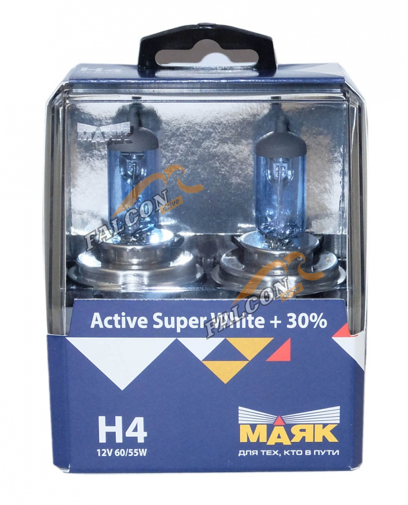 Лампа галог H4 12V60/55W+30% (Маяк) Active Super White к-т2шт 72420ASW+30  