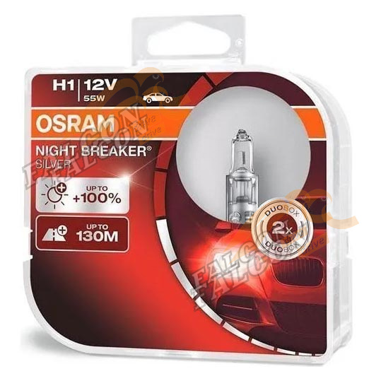 Лампа H1 галог 12V55W+100% (Osram) NIGHT BREAKER SILVER евробокс, 2шт 64150NBS2