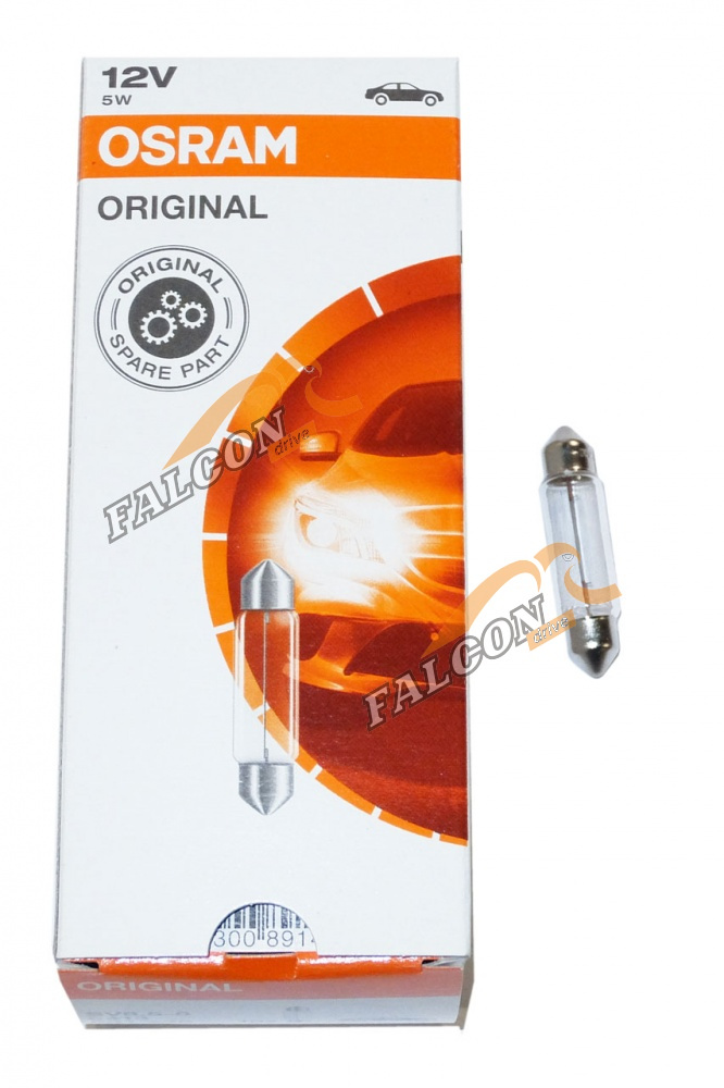 Лампа 12V5W (Osram ) SV8.5/8 2/цокол,з/ход, салон, стоп  41мм