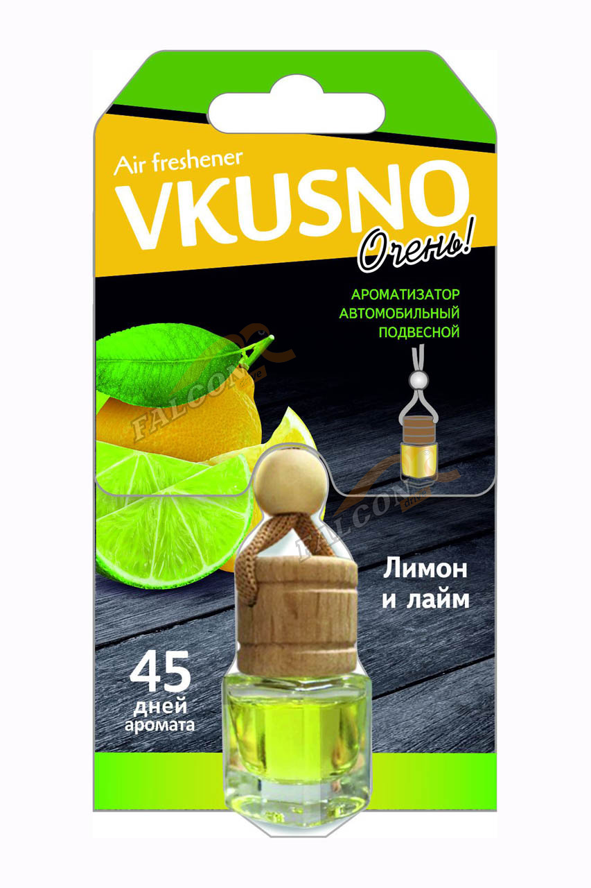 Ароматизатор подвес жидкий (FRESHCO) "Vkusno" Лимон-Лайм AR1VB002 дерево+стекло
