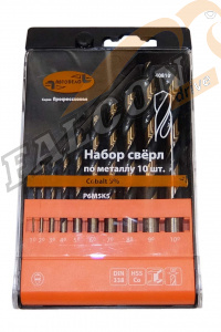 Набор сверл по металлу Р6М5К5 10 пр (d1,0-10,0мм) (АвтоДело) Professional (14574) 40810 (Cobalt 5%)