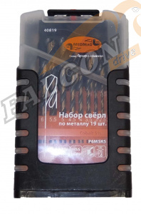 Набор сверл по металлу Р6М5К5 19 пр (d1,0-10,0мм) (АвтоДело) Professional (14573) 40819 (Cobalt 5%)