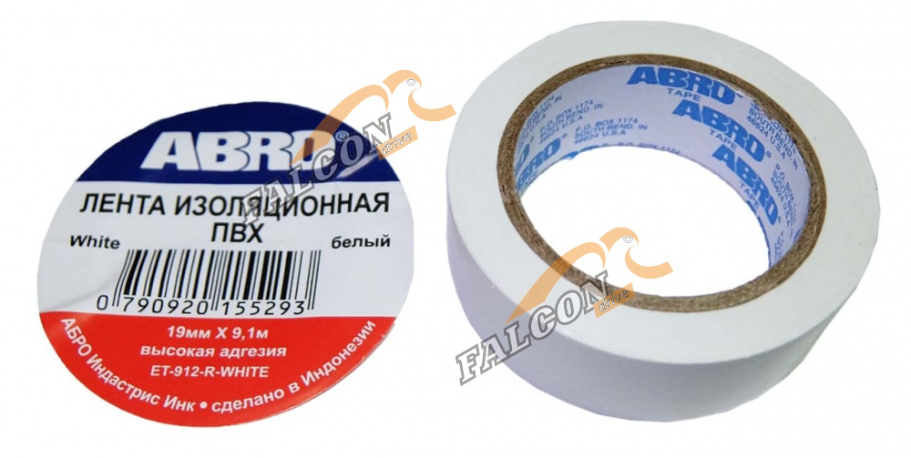 Изолента ПВХ 18мм*9,1м белая (ABRO) ET-912-18-10-WHT-RW