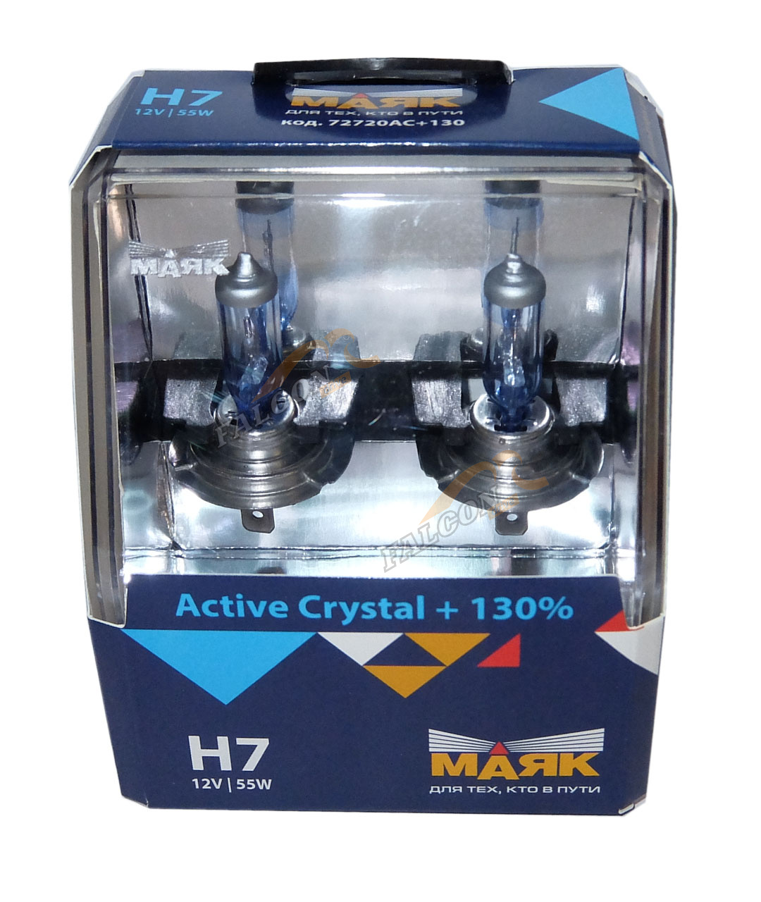Лампа H7 галог 12V55W+130% (Маяк) Active Crystal к-т 2шт 72720AC+130  