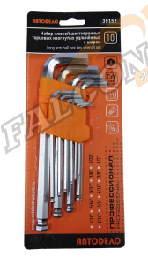 Набор ключей шестигр 10 пр (1/16"-1/2") дюйм средн с шар (АвтоДело) Professional (13806) 39152