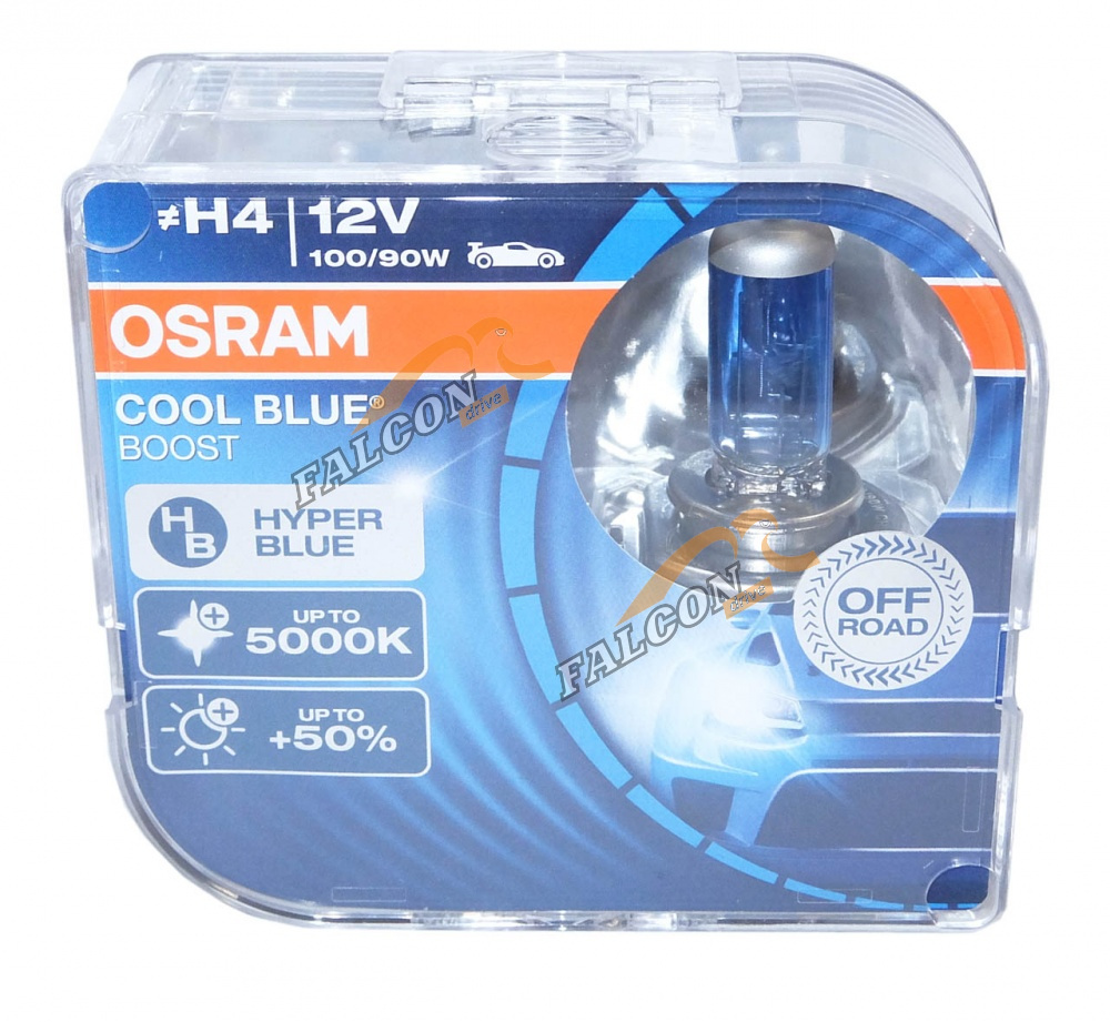 Лампа H4 галог 12V100/90W+50% (Osram) 5000K COOL BLUE BOOST евробокс, 2ш белая 62193CBB2 P43t