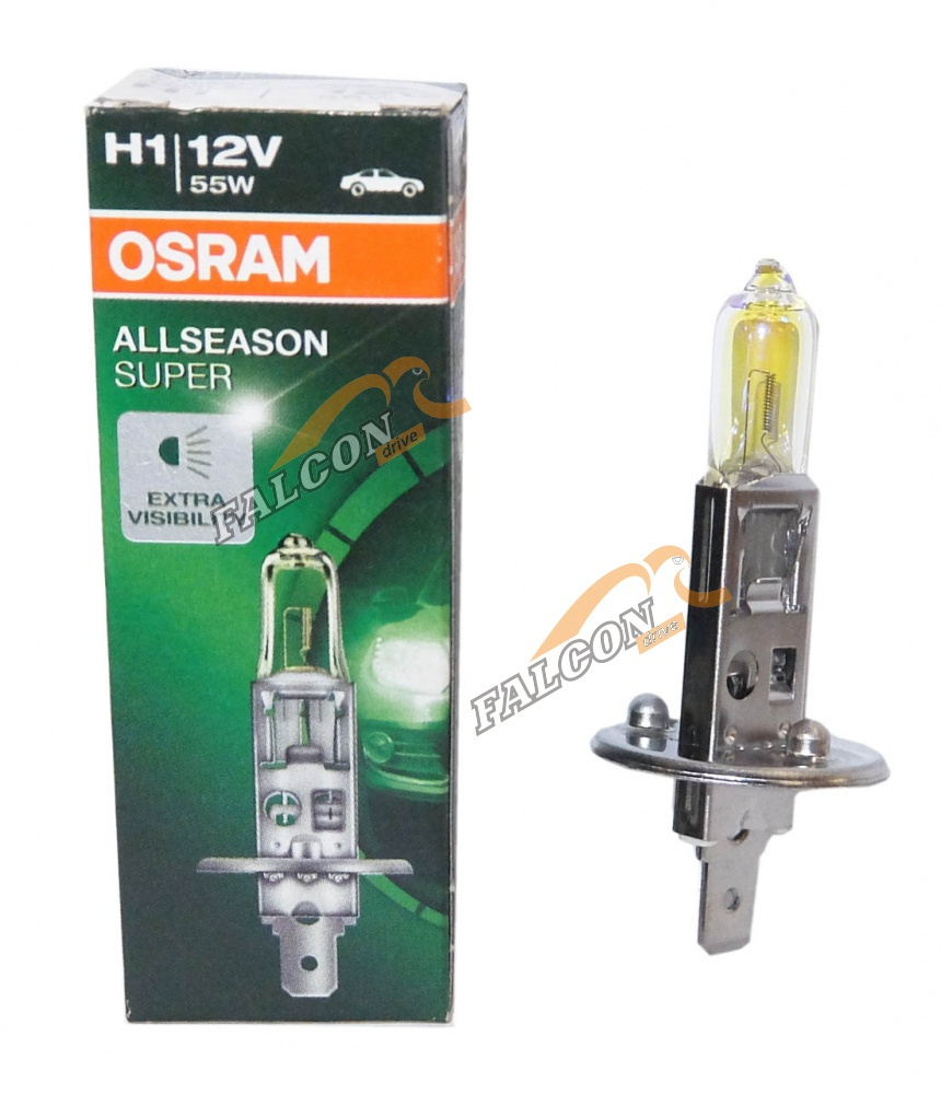 Лампа H1 галог 12V55W+30% (Osram) 3000K ALLSEASON SUPER 64150ALS всепогодная