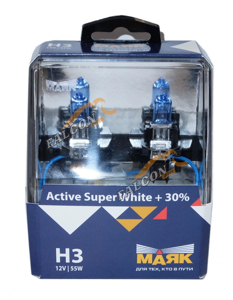 Лампа H3 галог 12V55W+30% (Маяк) Active Super White к-т 2шт 72320ASW+30  